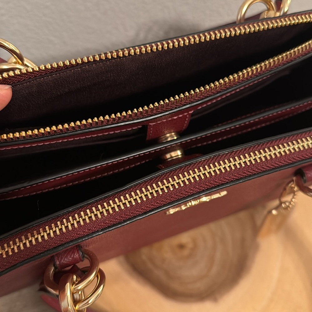 Coach Etta deep red gold accent hardware carryall satchel bag new - Picture 12 of 16